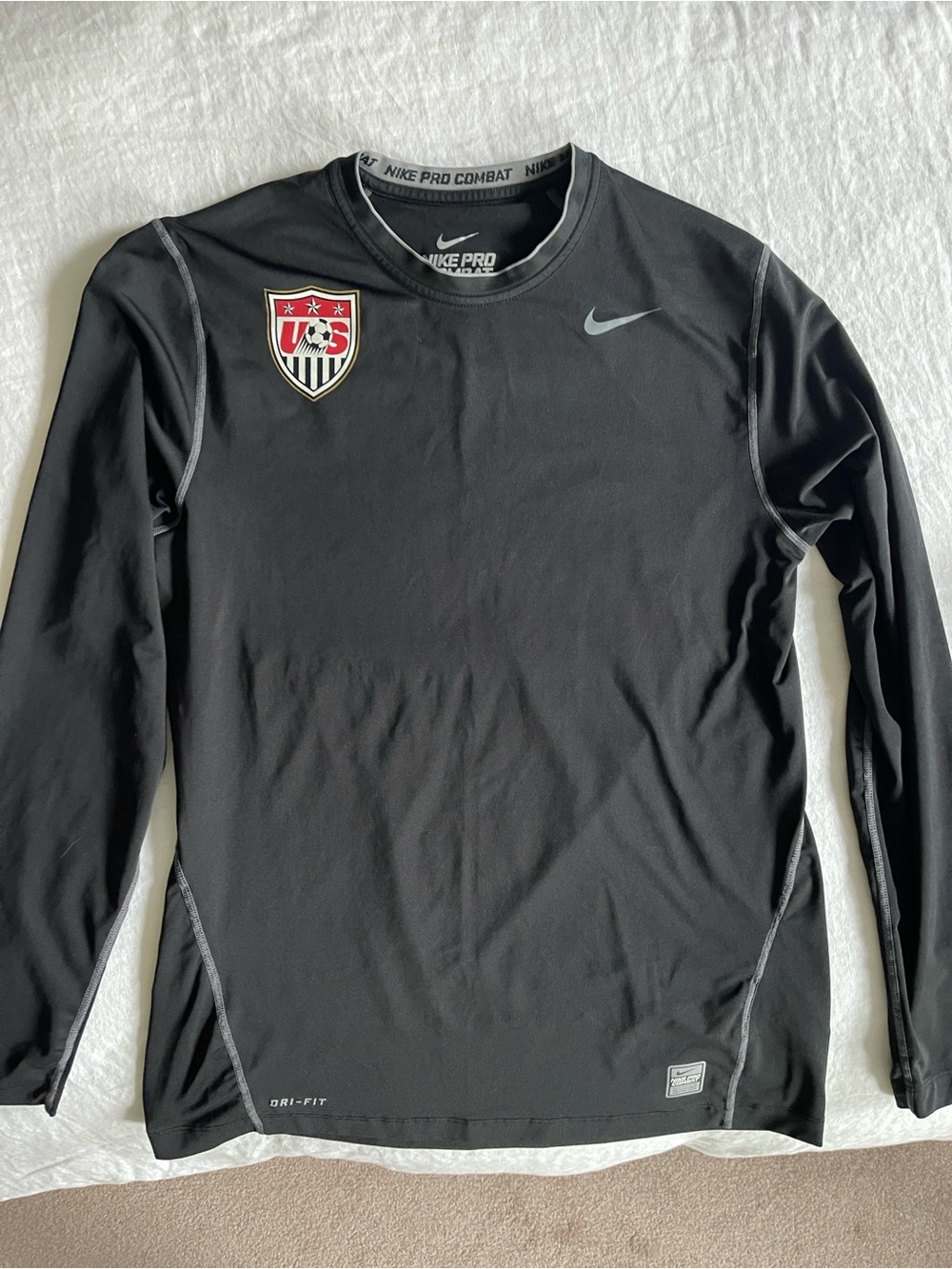 Nike Black Long Sleeve Pro Combat Dri-FIT Soccer Fitted Shirt with US Crest